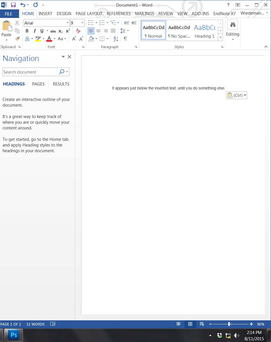 endnote toolbar in word 2016